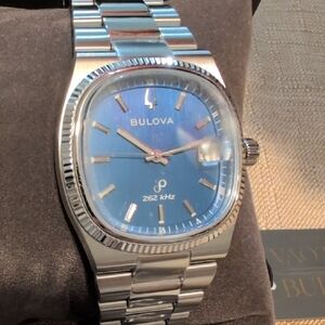 Bulova Stainless Steel Watch with Blue Dial